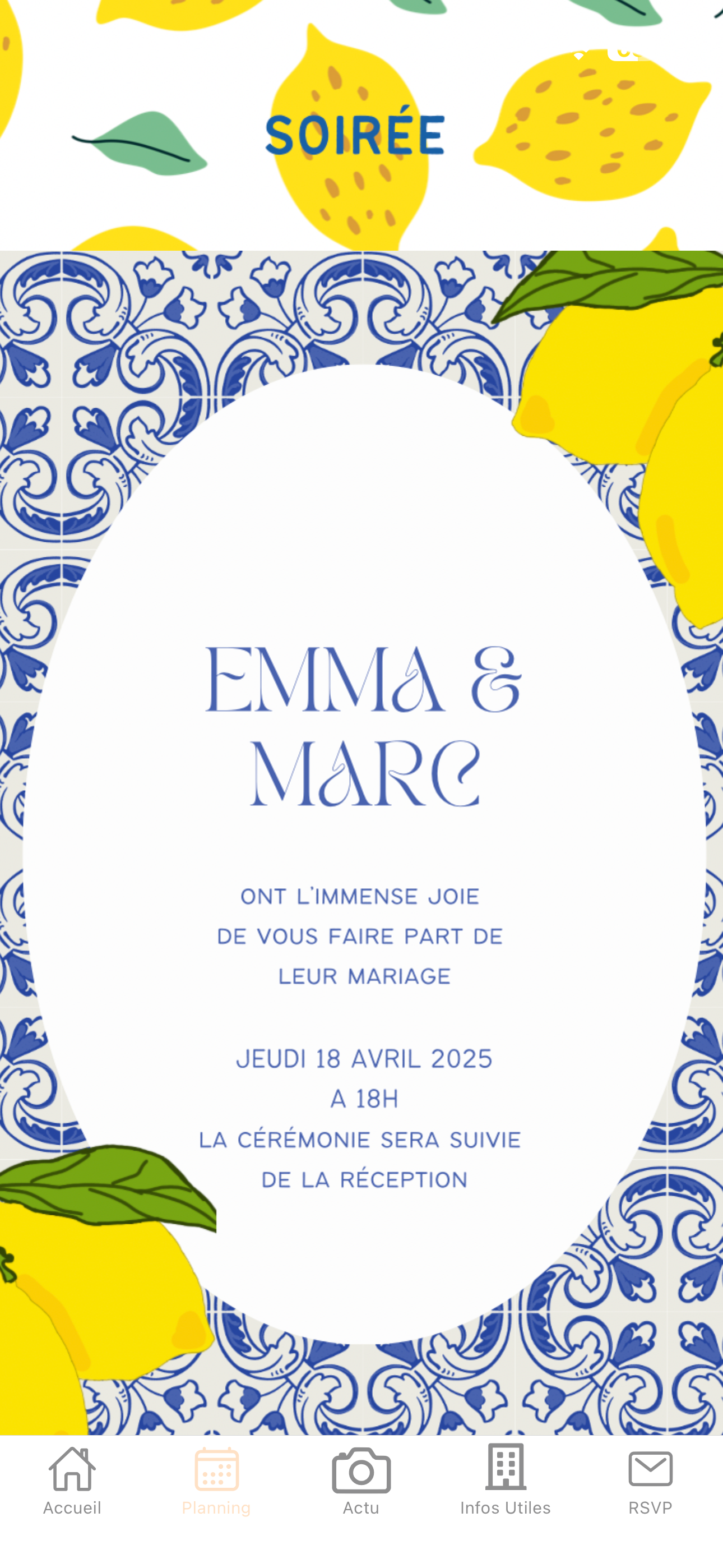 Écran invitation WeddingApp